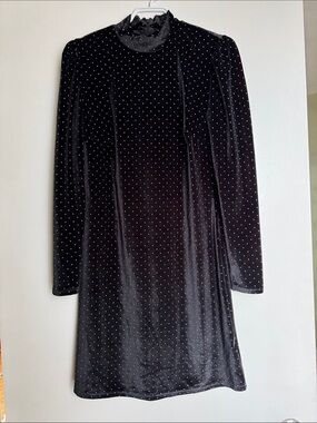 Black Velvet Polka Dot mini stud Long Sleeve Mini Dress